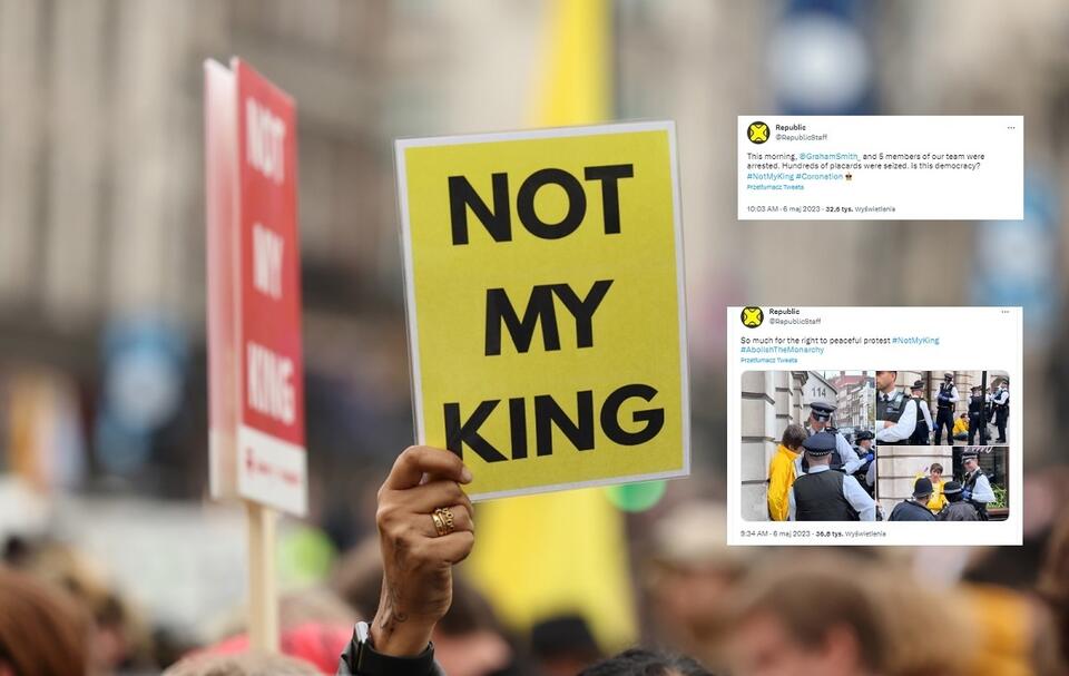 Grupa Republic protestowała m.in. pod hasłem "Nie mój król" / autor: PAP/EPA/Cathal McNaughton