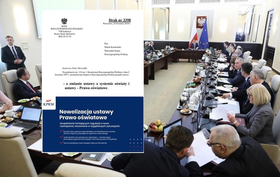 Posiedzenie Rady Ministrów; Projekt tzw. ustawy maturalnej / autor: PAP/Tomasz Gzell; Twitter/KPRM; orka.sejm.gov.pl 