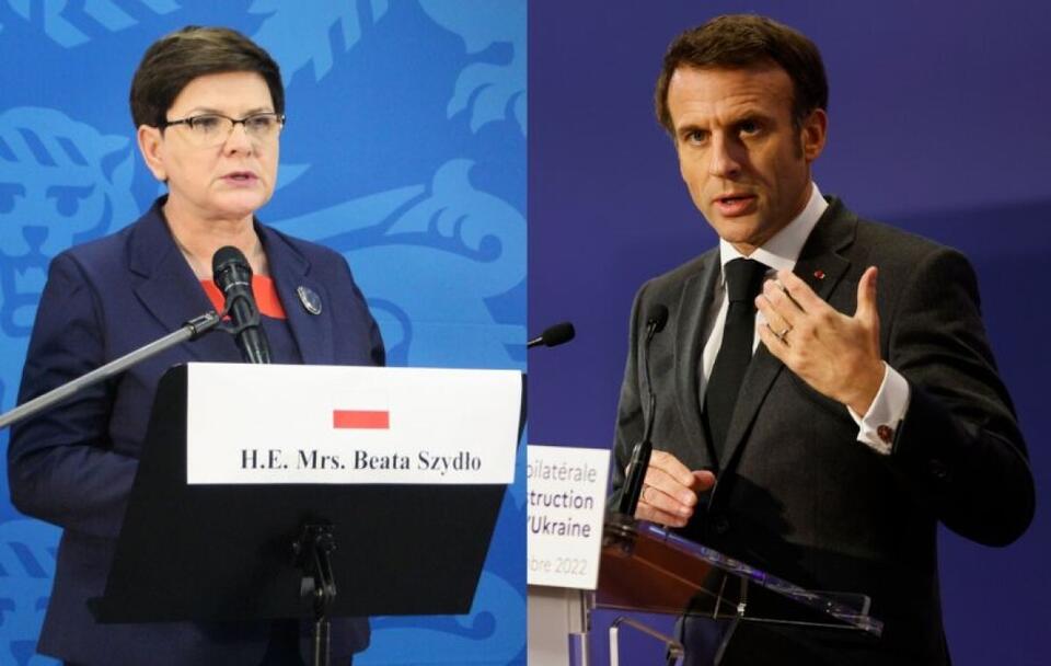 Beata Szydło; Prezydent Emmanuel Macron / autor: Fratria; PAP/EPA/LUDOVIC MARIN / POOL