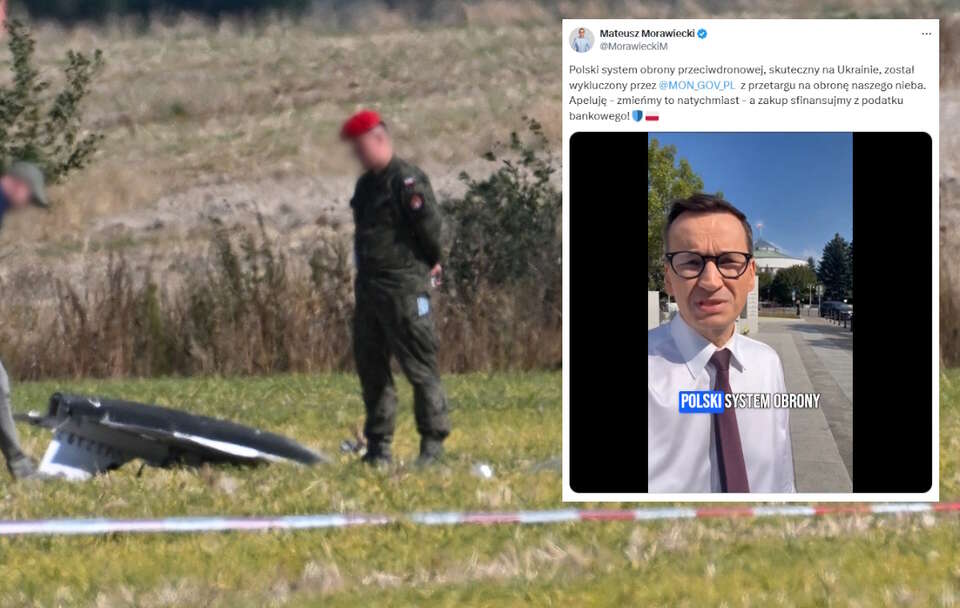 Służby w miejscu upadku rosyjskiego drona w miejscowości Wohyń / autor: PAP/Wojtek Jargiło