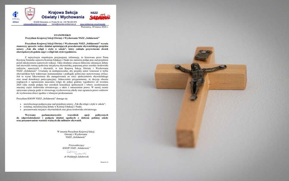 "TAK dla religii i etyki w szkole". Stanowisko "Solidarności"