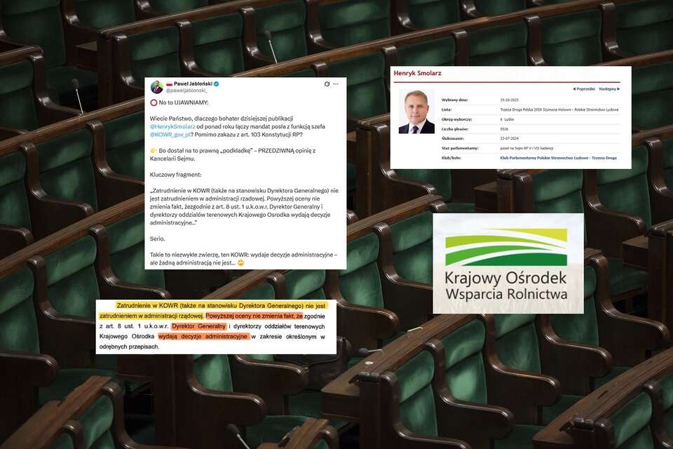 W tle sala posiedzeń Sejmu. Szef KOWR jest jednocześnie posłem PSL / autor: Fratria/X/sejm.gov.pl, gov.plweb/kowr