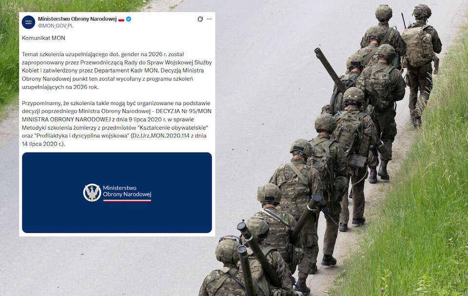 Ministerstwo Obrony Narodowej zareagował na publikacje dotyczące planowanych szkoleń żołnierzy z gender. W specjalnym komunikacje resort informuje, że zostały one wycofane z programu szkoleń uzupełniających. Na zdjęciu maszerujący żołnierze.  / autor: Fratria/X