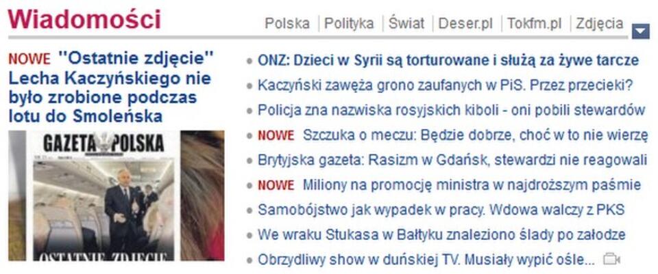 Portal gazeta.pl doniesienie o "starym" zdjęciu prezydenta uczynił wiadomością dnia. Fot. wPolityce.pl