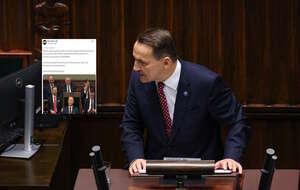 Miłosne peany Sikorskiego względem UE. Nawiązał do Igrzysk Olimpijskich. Bezcenna reakcja loży prezydenta - Leśkiewicz z facepalmem. Na zdjęciu Sikorski i wpis Maxa Hübnera (screen z X) / autor: PAP/Albert Zawada/X-Max Hübner (screen)