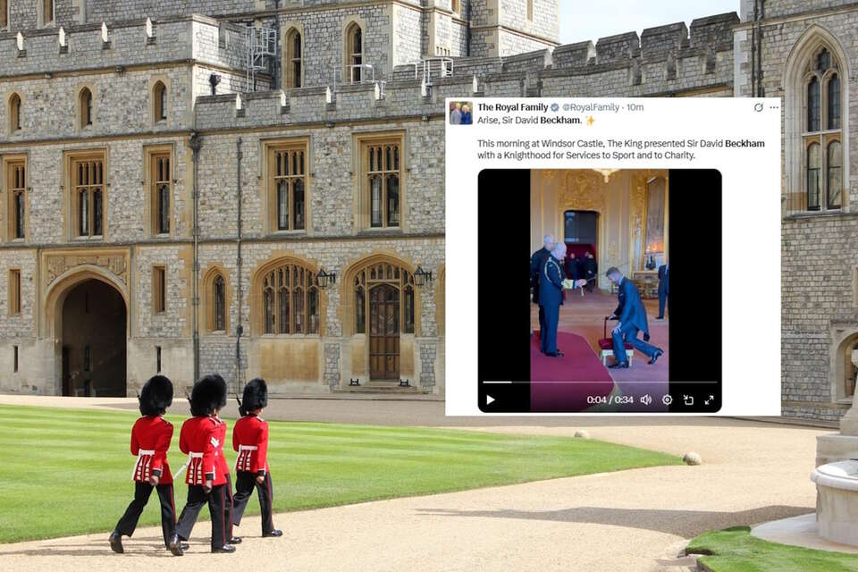 Zamek Windsor w UK / Nagrania z pasowania sir Davida Beckhama (screen z X) / autor: pixabay.com/X-The Royal Family (screen)