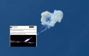 Na zdjęciu wybuch po zneutralizowanym irańskim pocisku oraz wpis MenchOsint (screen z X) / autor: PAP/EPA/X-MenchOsint