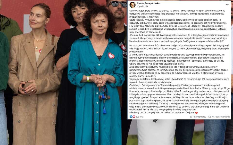 Joanna Szczepkowska z grupą artystów na "Marszu Miliona Serc" / autor: Fratria