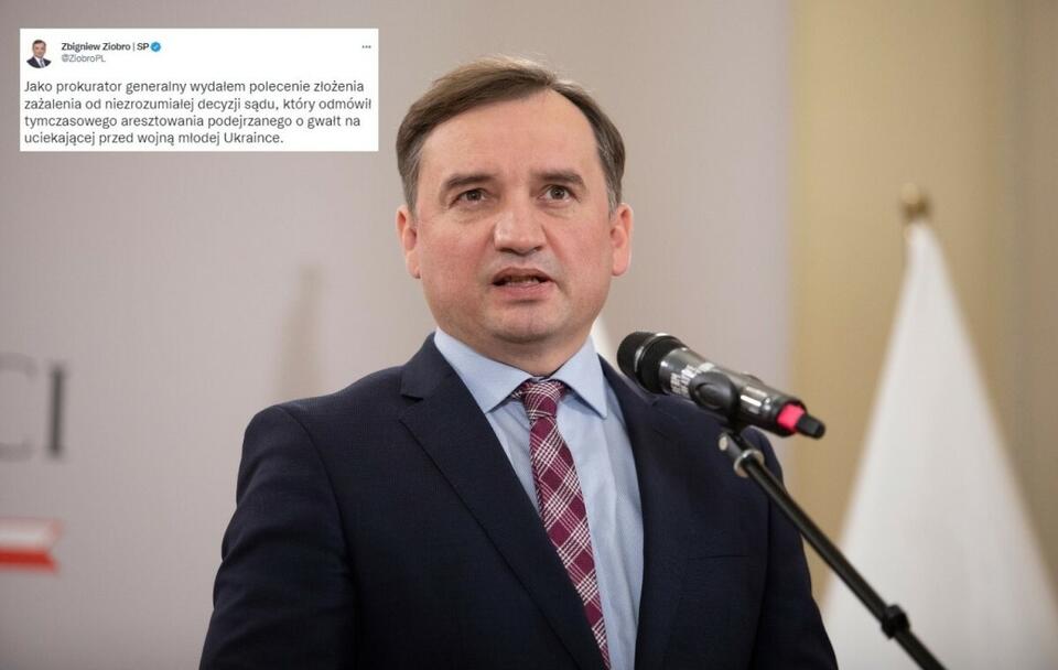 Haniebny gwałt na Ukraince. Szybka reakcja ministra Ziobry! / autor: Fratria; Twitter/Zbigniew Ziobro (screenshot)