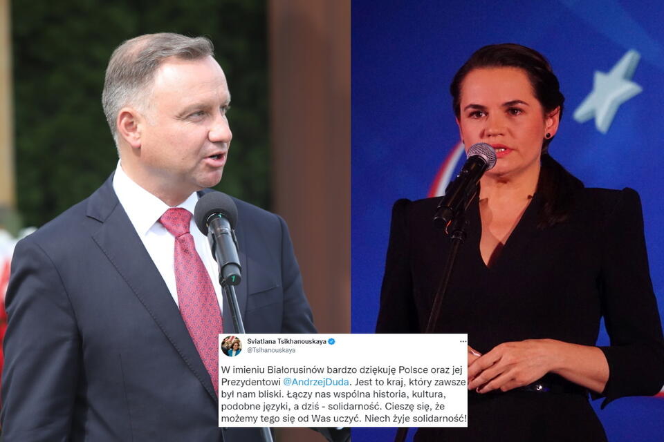 Andrzej Duda, Swiatłana Cichanouska / autor: PAP/Wojciech Olkuśnik/Fratria