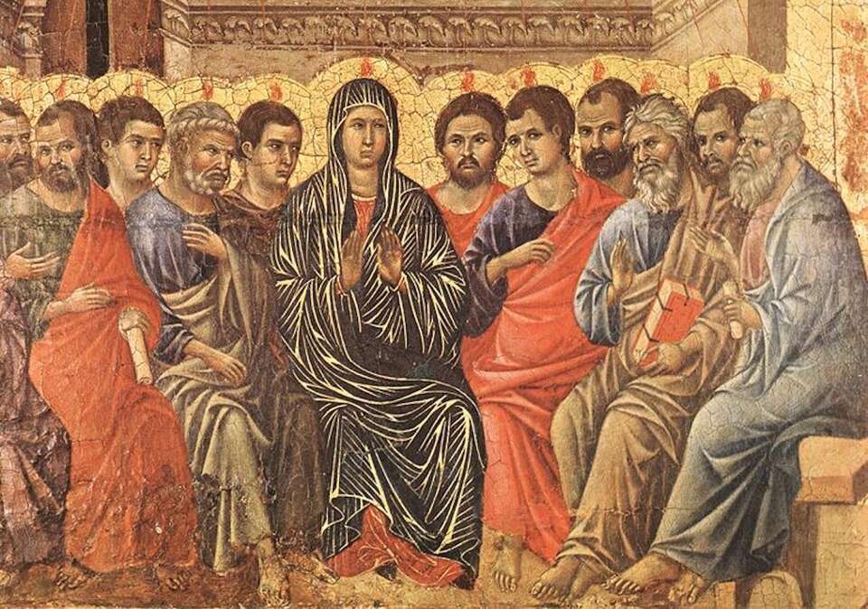 Duccio, Zesłanie Ducha Świętego (fragment retabulum Maestà), 1308-1311 / autor: Wikipedia/Domena publiczna