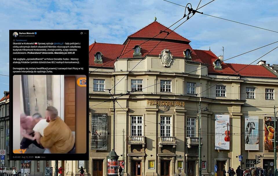 Filharmonia Krakowska/wpis posła Mateckiego ze screenem z nagrania / autor: Zygmunt Put Zetpe0202, CC BY-SA 4.0 <https://creativecommons.org/licenses/by-sa/4.0>, via Wikimedia Commons/X: @DariuszMatecki