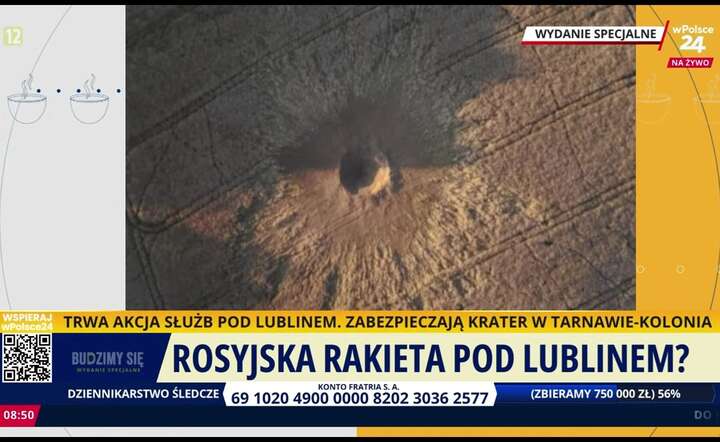 Miejsce upadku i eksplozji niezidentyfikowanego obiektu w Lubelskiem / autor: wPolsce24 - screen