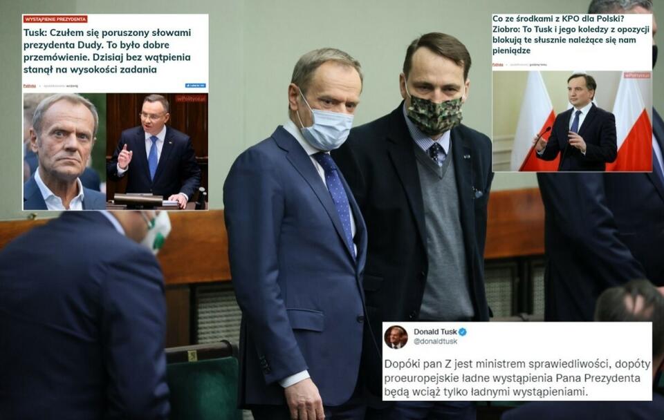 autor: PAP/Leszek Szymański; Twitter/Donald Tusk (screenshot); wPolityce.pl (screeny)