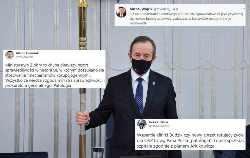 Marszałek Grodzki atakuje ministra Ziobrę. Wójcik odpowiada / autor: PAP/Radek Pietruszka; Twitter (screeny)