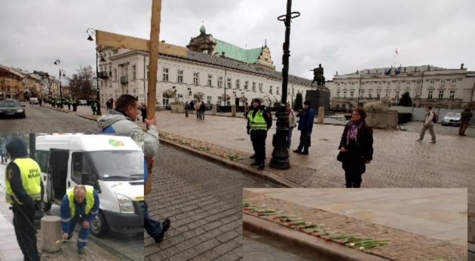 13 kwietnia 2011 roku: straż miejska usuwa tulipany wyłożone dla śp. Marii Kaczyńskiej