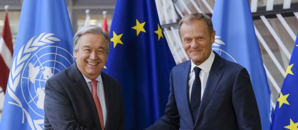  Sekretarz generalny Antonio Guterres i Donald Tusk / autor: PAP/EPA
