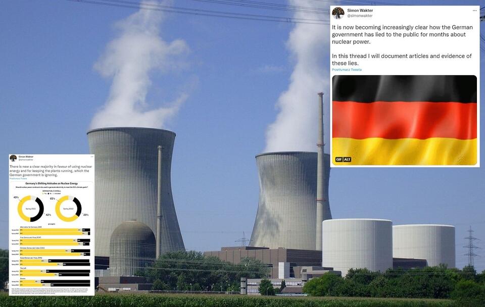Elektrownia atomowa Gundremmingen w Niemczech; Wpisy z Twittera Simona Waktera / autor: commons.wikimedia.org/Felix König/CC BY-SA 3.0; Twitter/Simon Wakter