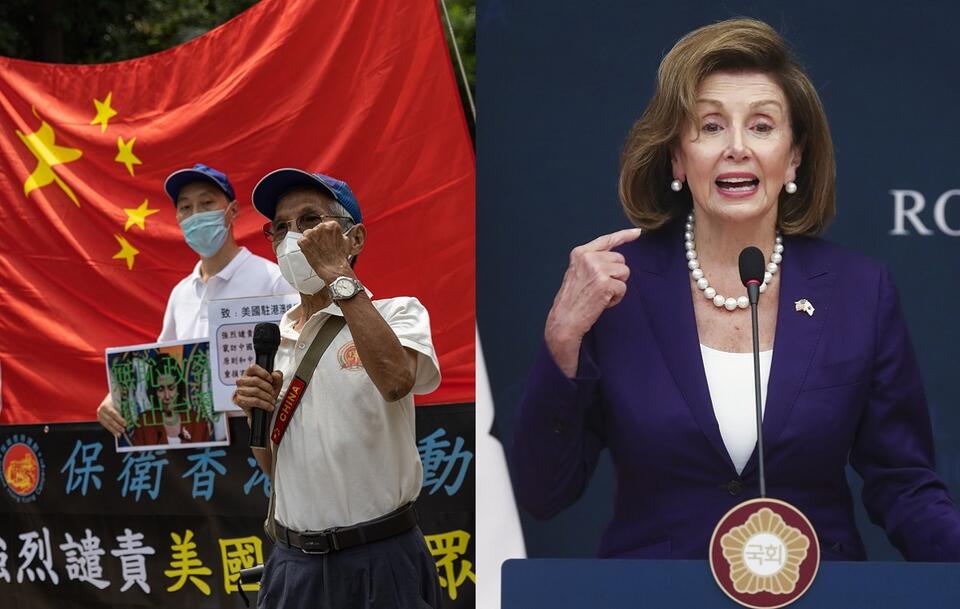 Protest przeciwko wizycie Nancy Pelosi pod konsulatem generalnym USA w Hong Kongu/Pelosi podczas wizyty w Seulu / autor: PAP/EPA