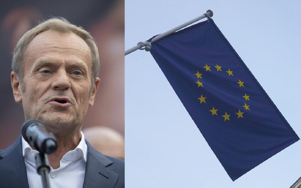 Donald Tusk/Flaga UE / autor: Fratria