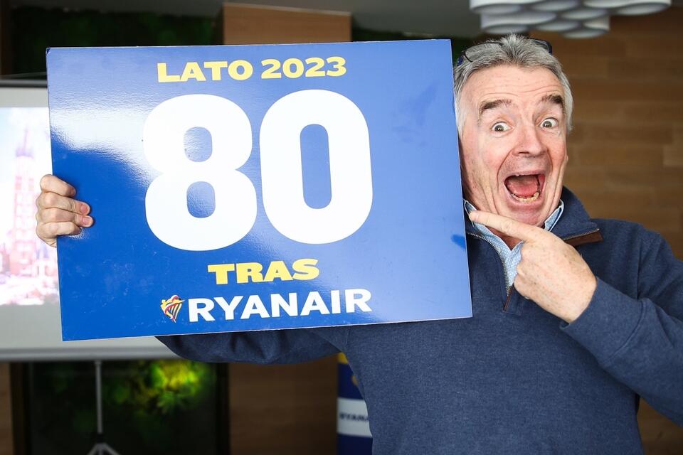 Dyrektor generalny linii lotniczych Ryanair Michael O’Leary podczas konferencji prasowej Ryanaira / autor: PAP/Łukasz Gągulski