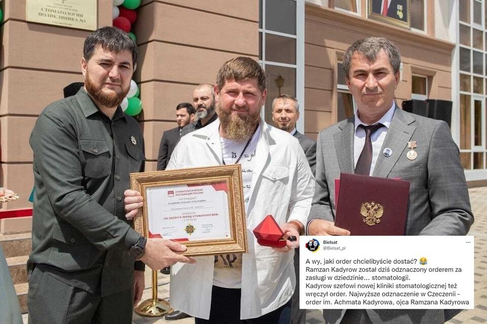 Ramzan Achmatowicz Kadyrow z orderem za zasługi w dziedzinie stomatologii / autor: Twitter/Biełsat/NEXTA