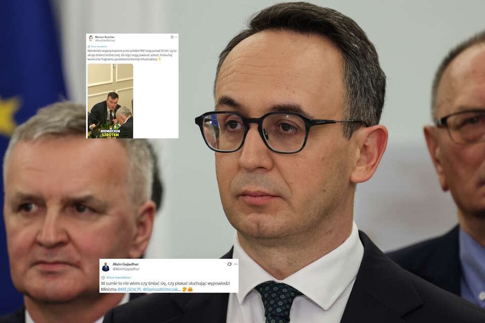 Na zdjęciu minister infrastruktury Dariusz Klimczak z PSL i wpisy z portalu X (screeny) / autor: PAP/Albert Zawada/X (screeny)