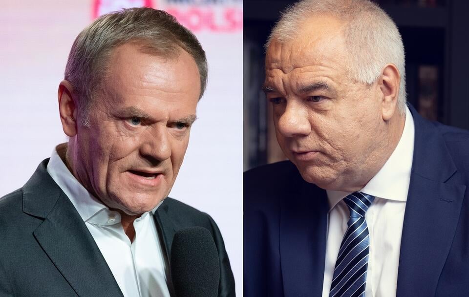 Jacek Sasin (P) vs. Donald Tusk (L) / autor: Fratria