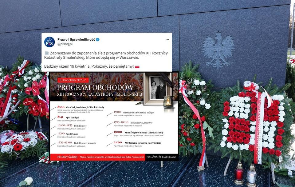 Na zdjęciu Pomnik Ofiar Tragedii Smoleńskiej 2010 roku w Warszawie / autor: Fratria/Twitter