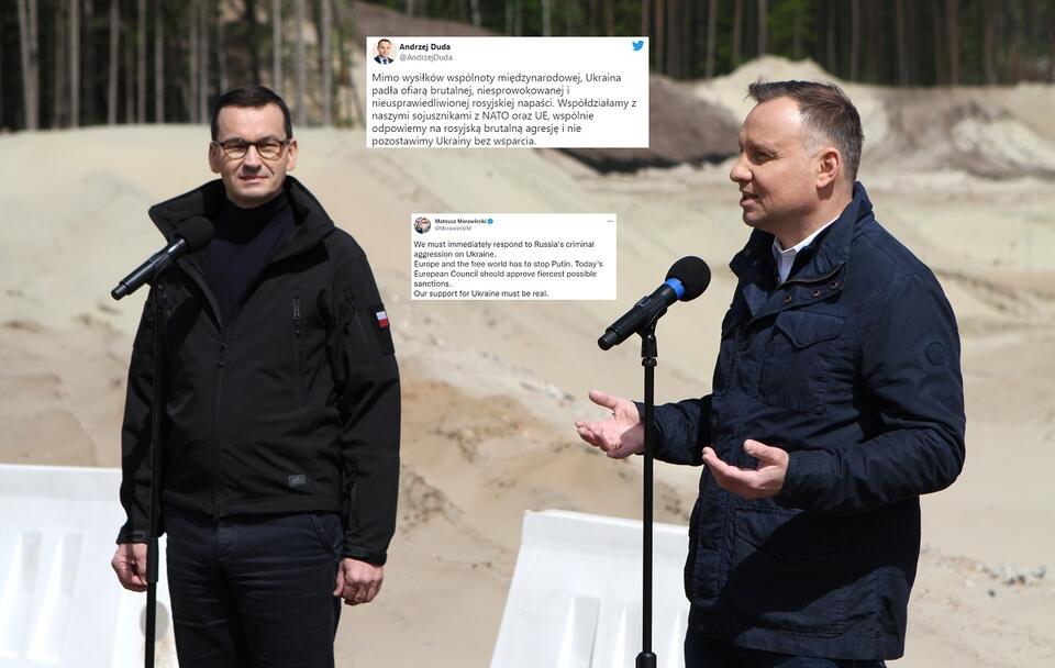 Prezydent Duda (P) i premier Morawiecki (L) / autor: Fratria/Twitter