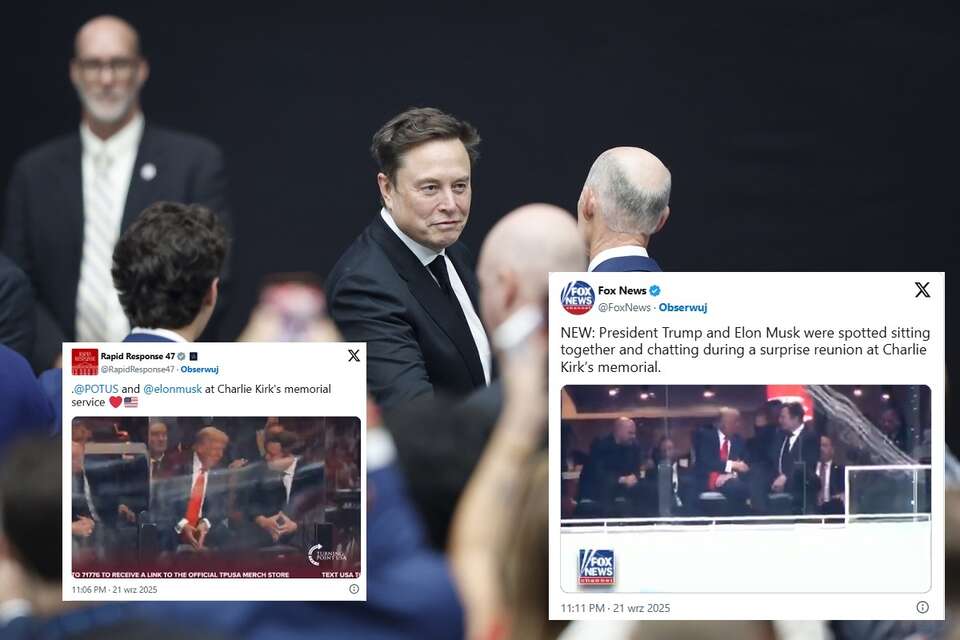 Elon Musk na uroczystości pogrzebowej Charliego Kirka na stadionie w Glendale pod Phoenix w Arizonie / autor: PAP/EPA/X