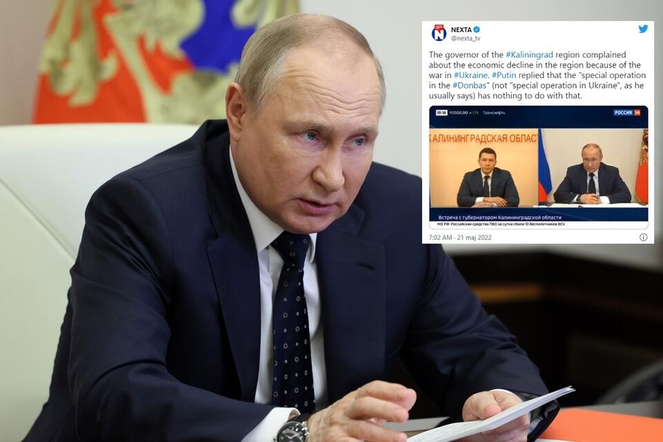 W miniaturze rozmowa gubernatora Kaliningradu i Władimira Putina / autor: PAP/EPA/MIKHAIL METZEL / KREMLIN POOL / SPUTNIK; Twitter/NEXTA