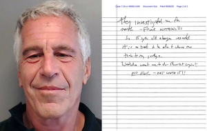Jeffrey Epstein i jego domniemany list samobójczy / autor: X/@harryjsisson/State of Florida, Public domain, via Wikimedia Commons