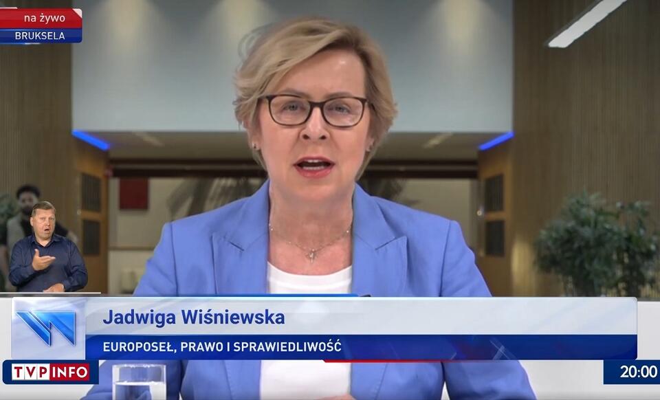 Europoseł Jadwiga Wiśniewska w programie "Gość Wiadomości" / autor: screen TVP Info