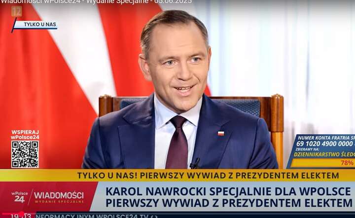 Prezydent elekt Karol Nawrocki w pierwszym wywiadzie po wygranych wyborach / autor: YT - wPolsce24 - screen