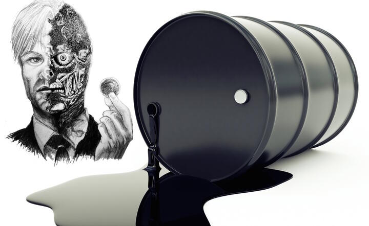 Ilustracja na podstawie grafik: Nathan Jones - Villians Digital Art, Drawing, Painting/TwoFace - BLK/WHT Drawing oraz ارتفاع عقود النفط للجلسة الثانية على التوالي