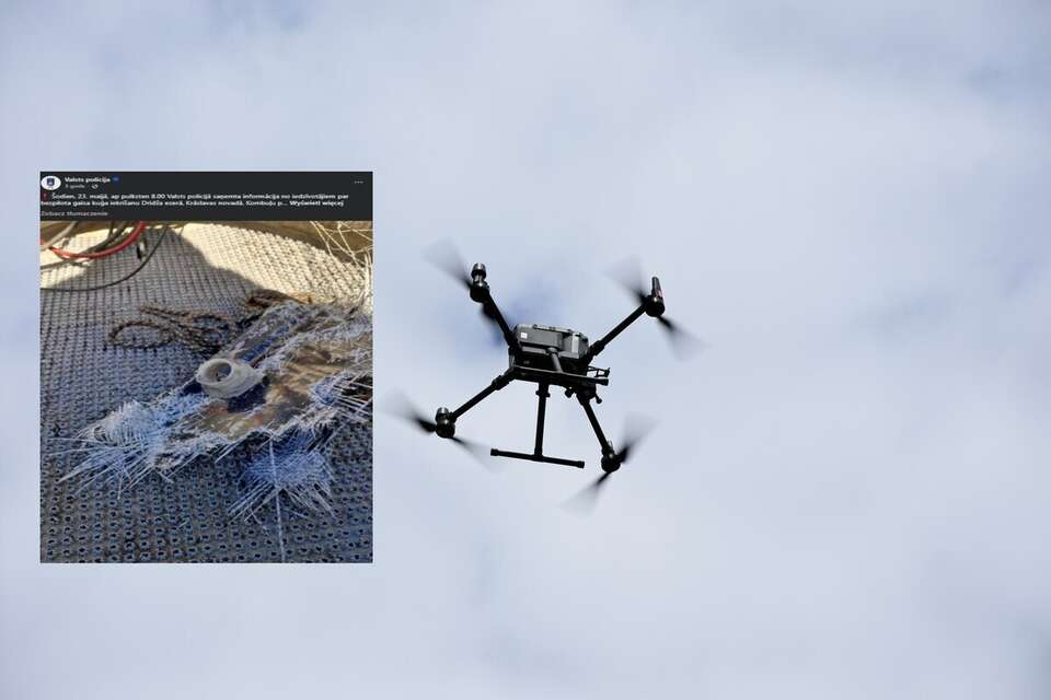 Dron podczas lotu oraz wpis łotewskiej policji (screen z Fb) / autor: Fratria/Fb-Valsts policija (screen)