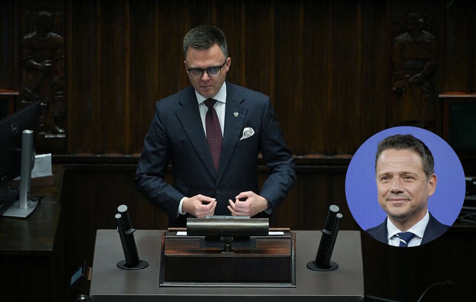 Szymon Hołownia, w miniaturze Rafał Trzaskowski / autor: PAP/Marcin Obara, Fratria