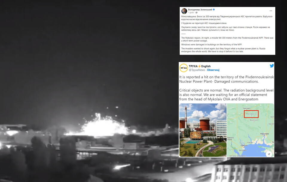 Wojska rosyjskie ostrzelały w nocy z niedzieli na poniedziałek Południowoukraińską Elektrownię Atomową / autor: screenshot FB Wołodymyr Zełenski