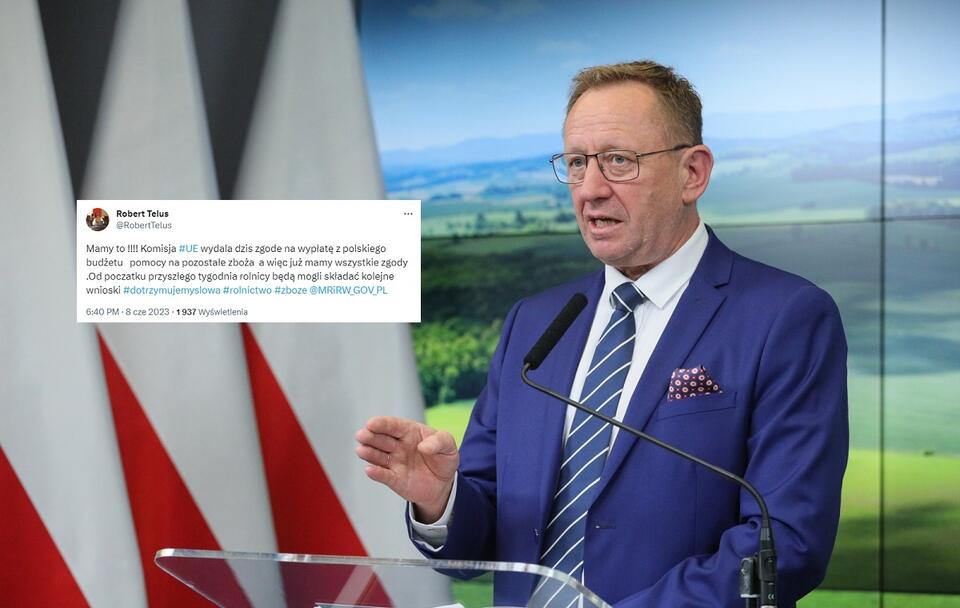 Minister rolnictwa i rozwoju wsi Robert Telus / autor: PAP/Paweł Supernak; Twitter/Robert Telus