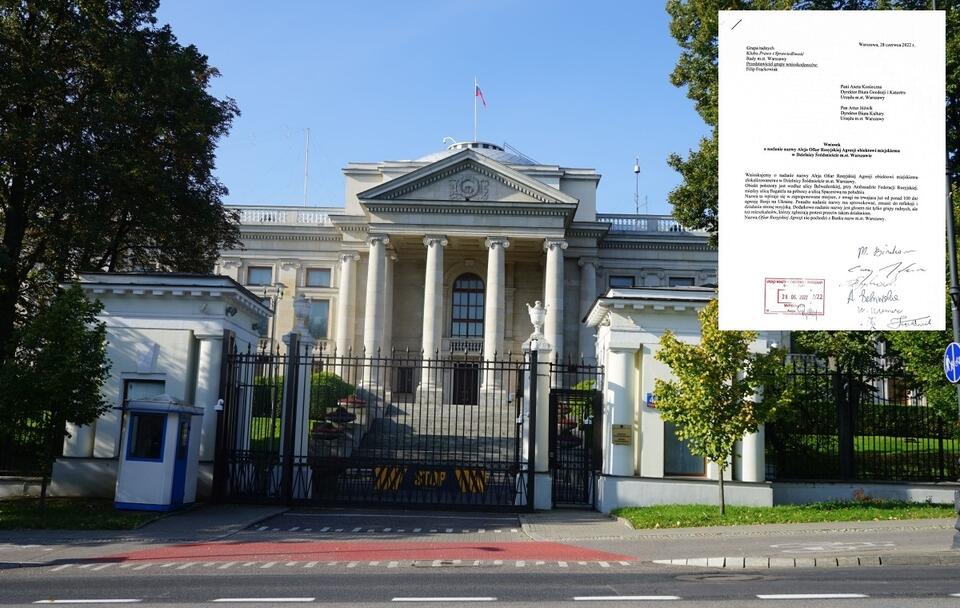Ambasada Rosji w Warszawie; Wniosek radnych PiS / autor: Fratria; Twitter/Filip Frąckowiak