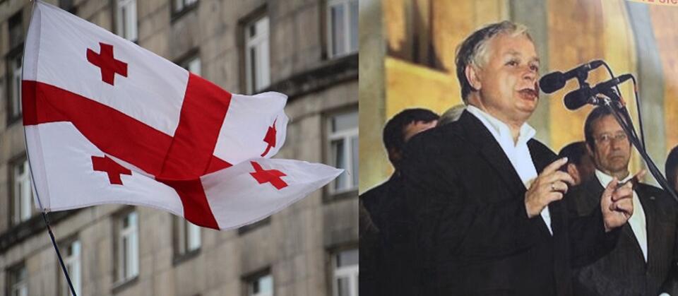 Flaga Gruzji; Prezydent Lech Kaczyński w Gruzji / autor: Fratria