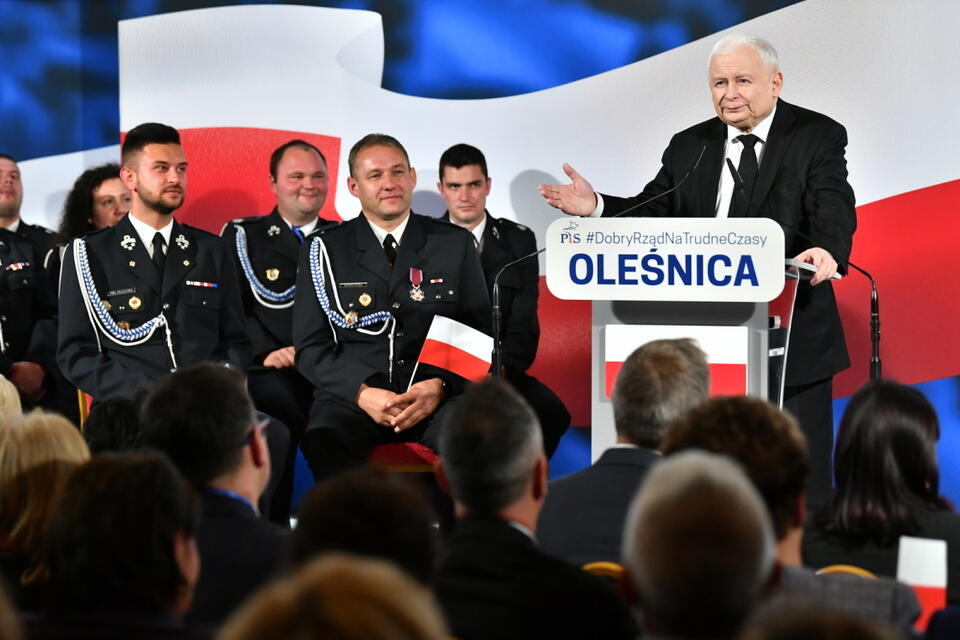 Jarosław Kaczyński w Oleśnicy  / autor: 	PAP/Maciej Kulczyński