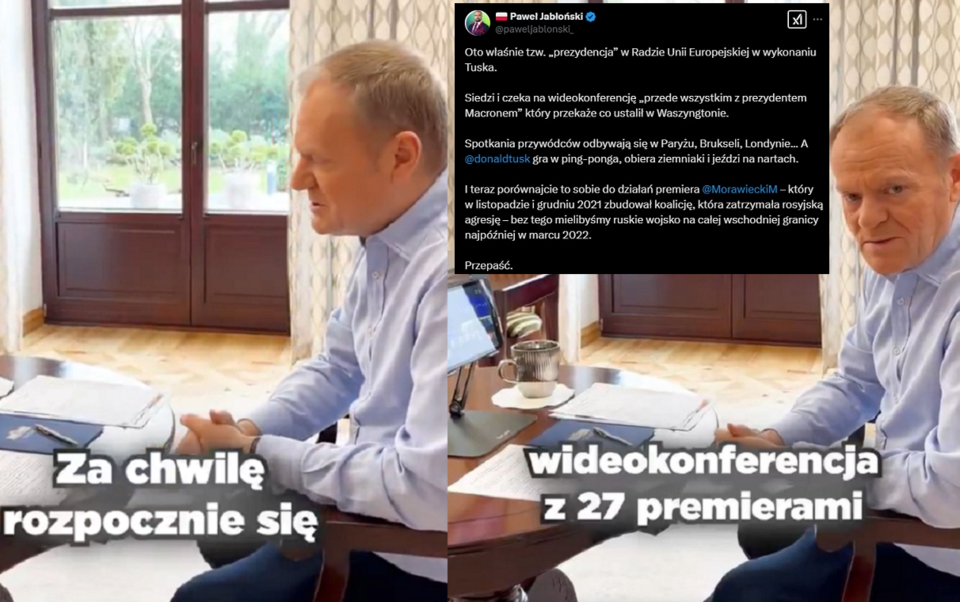 Premier Donald Tusk czeka na wideokonferencję / autor: Printscreen: @donaldtusk