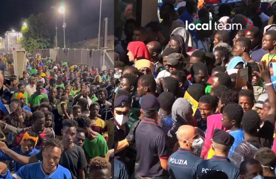 Nielegalni migranci na Lampedusie / autor: screenshot Twitter @D_Tarczynski @localteamit, 