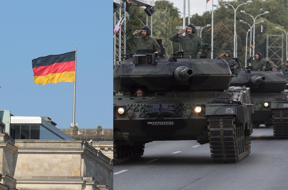 Flaga Niemiec; czołgi Leopard 2 na wyposażeniu polskiej armii / autor: Fratria