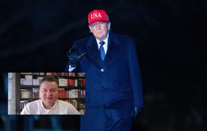 Na zdjęciu prezydent USA Donald Trump, w miniaturze red. Grzegorz Kuczyński / autor: Telewizja wPolsce24/PAP/EPA