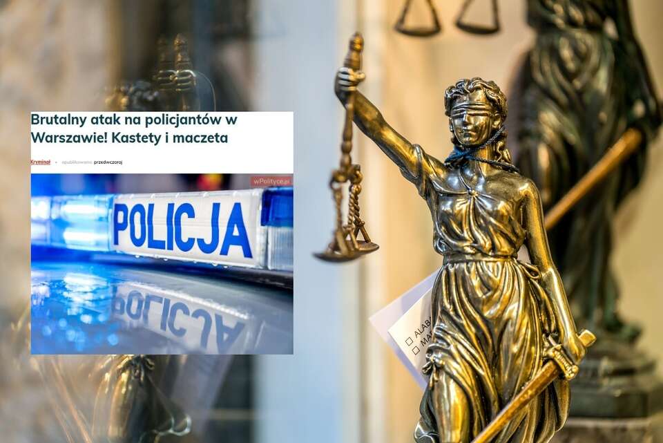 Figurka Temidy bogini sprawiedliwości oraz artykuł portalu wPolityce / autor: Fratria/wPolityce