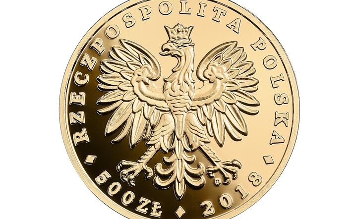Awers złotej monety okolicznościowej NBP o nominale 500 zł, wyemitowanej w 2018 roku / autor: materiały prasowe NBP