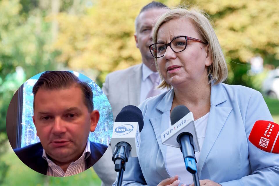 Na zdj. gł. minister klimatu i środowiska Paulina Hennig-Kloska, w miniaturze poseł PiS Łukasz Kmita / autor: PAP/Tomasz Wojtasik, Telewizja wPolsce24